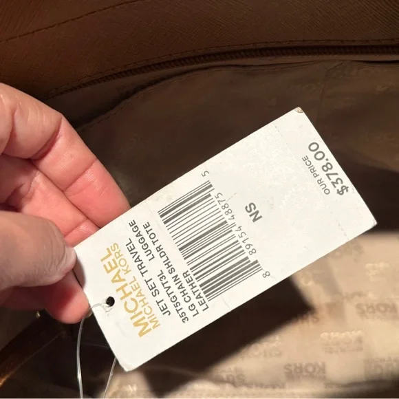 Michael Kors Jet Set Large Saffiano Leather Shoulder Bag in Luggage brown